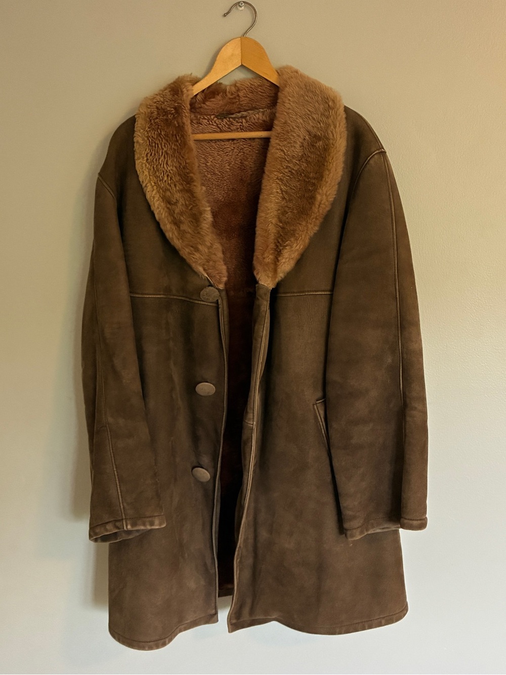 Women’s Vintage Custom made Leather Suede Coat with Faux Fur Trim